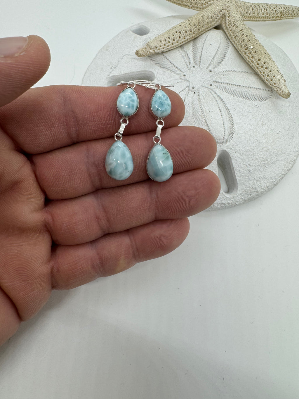 Double hanging Larimar earrings