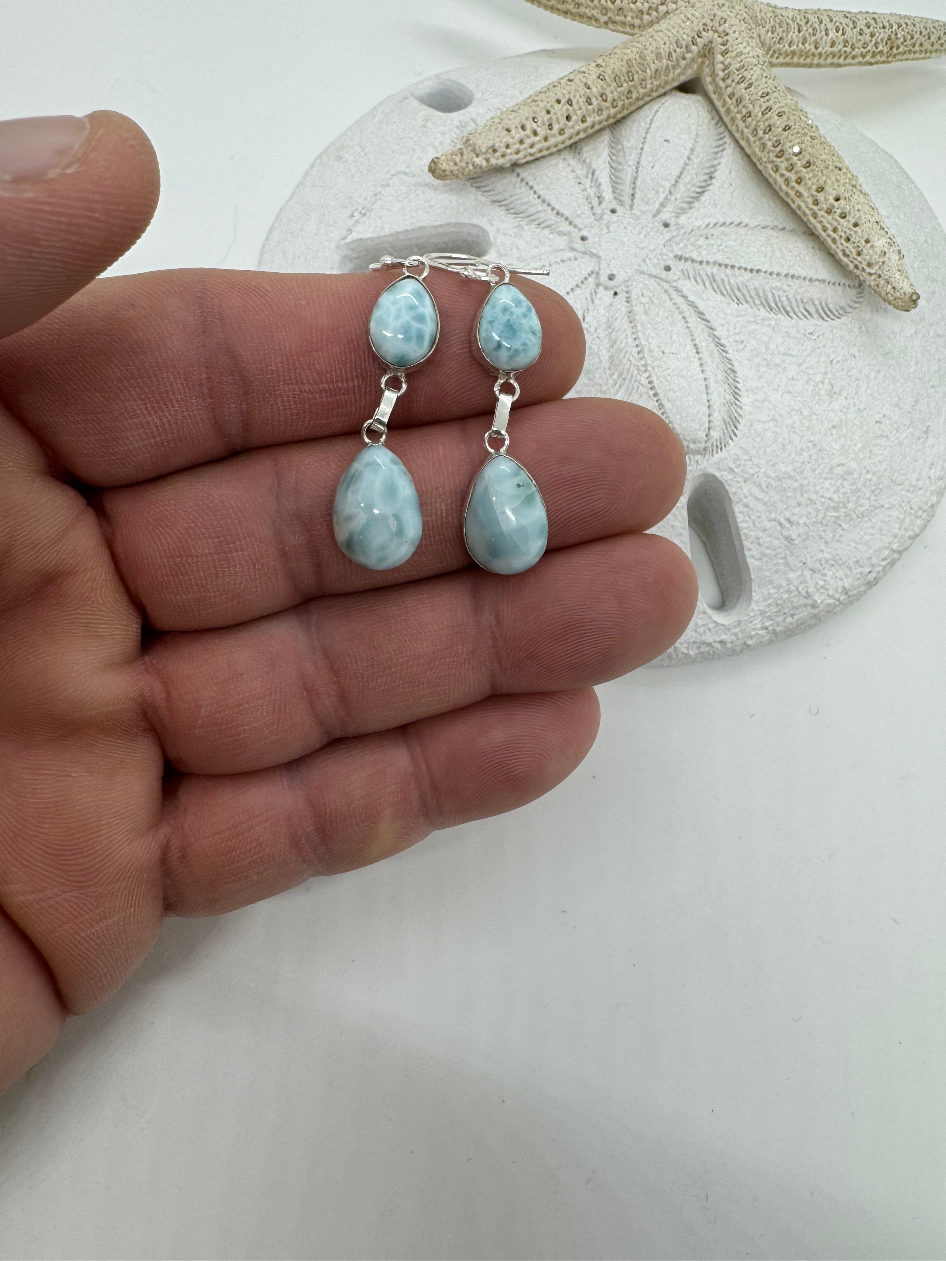 Double hanging Larimar earrings