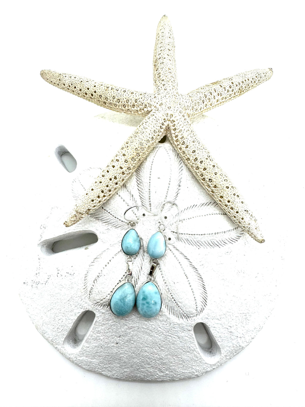 Double hanging Larimar earrings