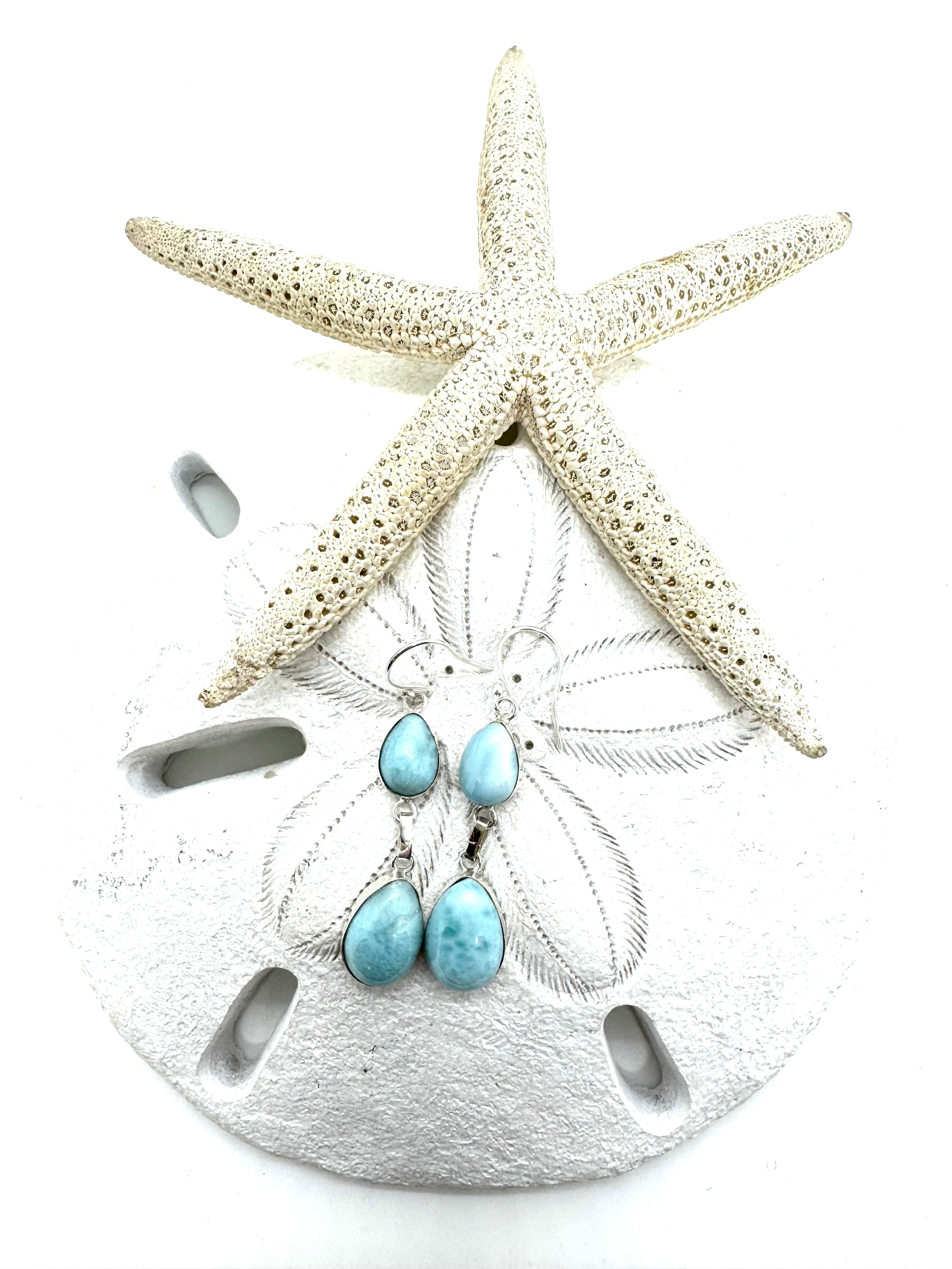 Double hanging Larimar earrings