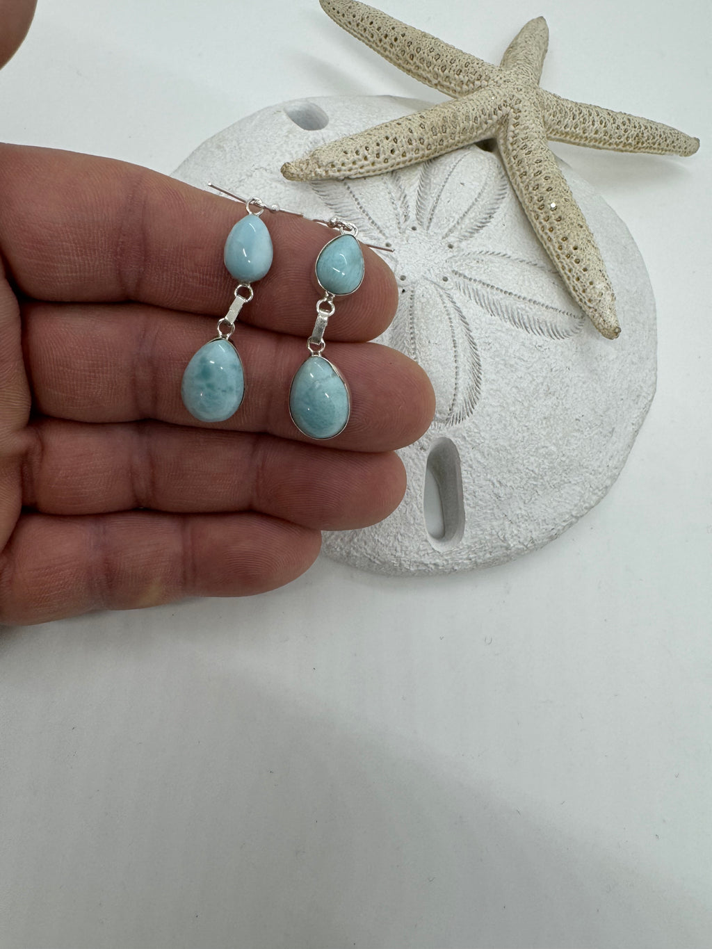 Double hanging Larimar earrings