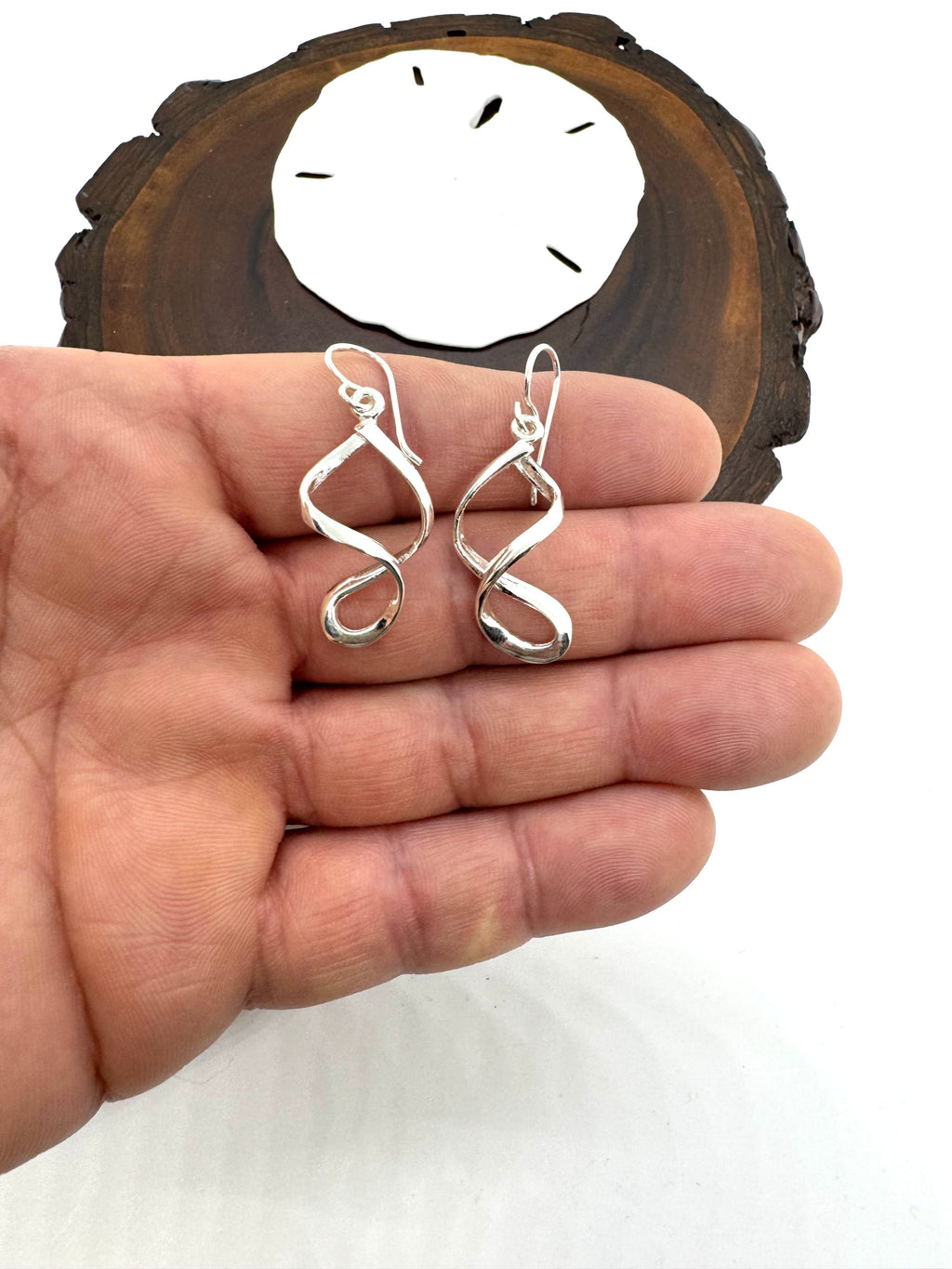 Spiral silver hanging earrings