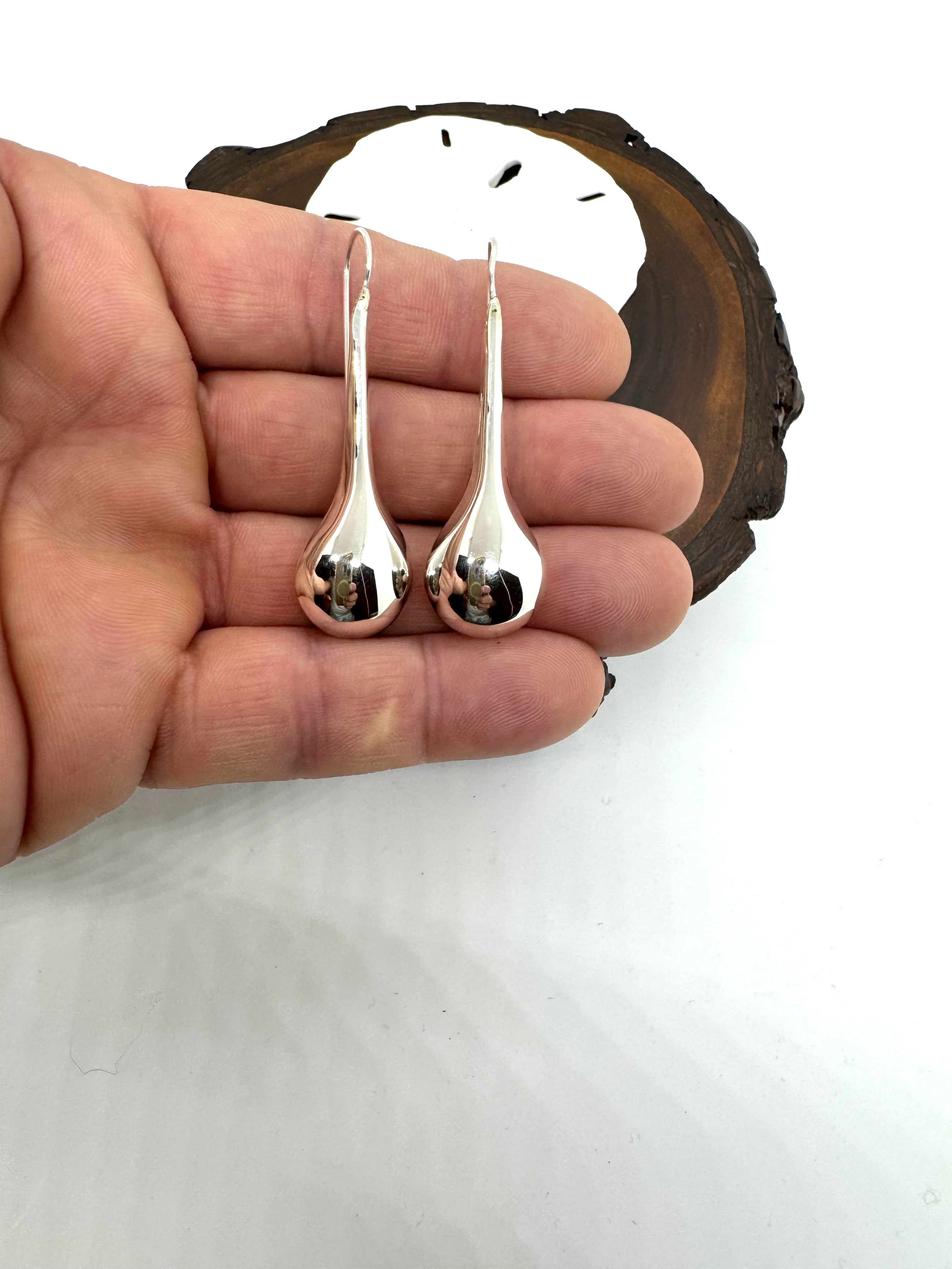 Large silver drop earrings