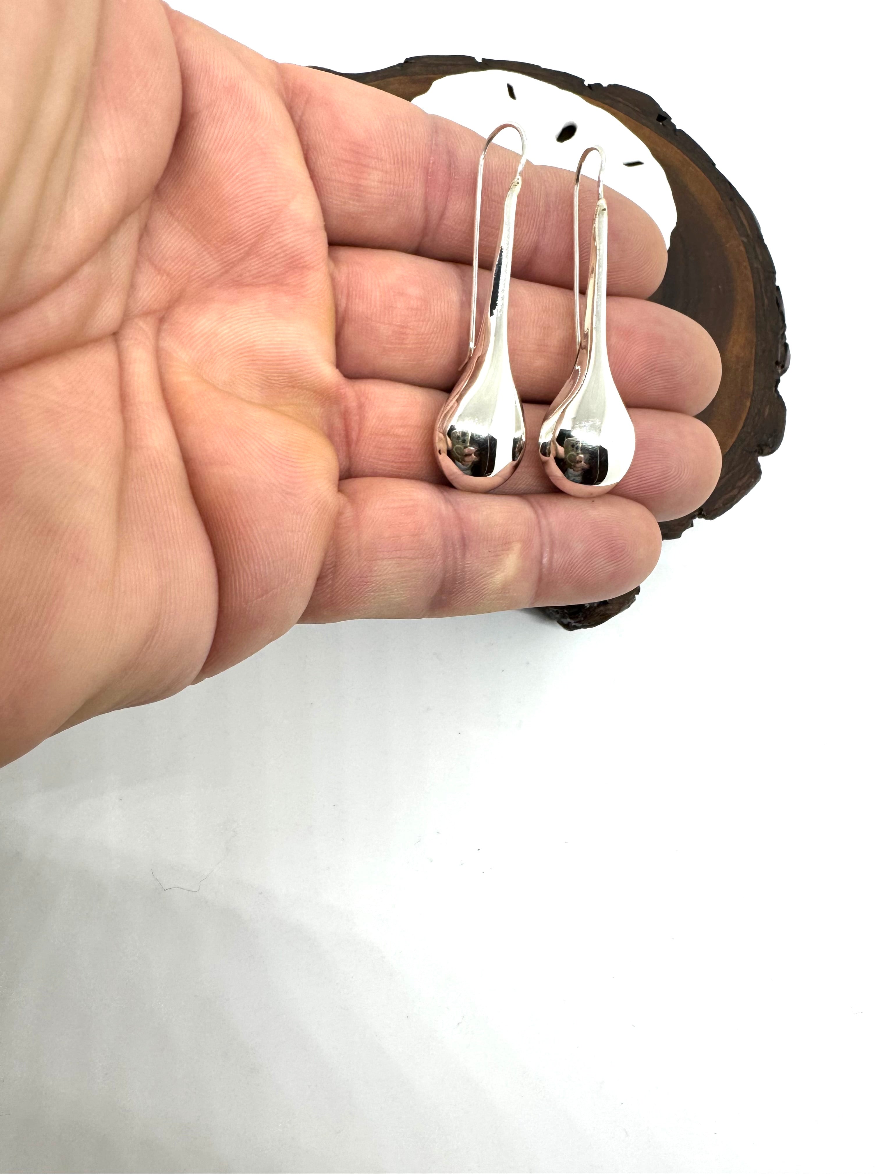 Large silver drop earrings