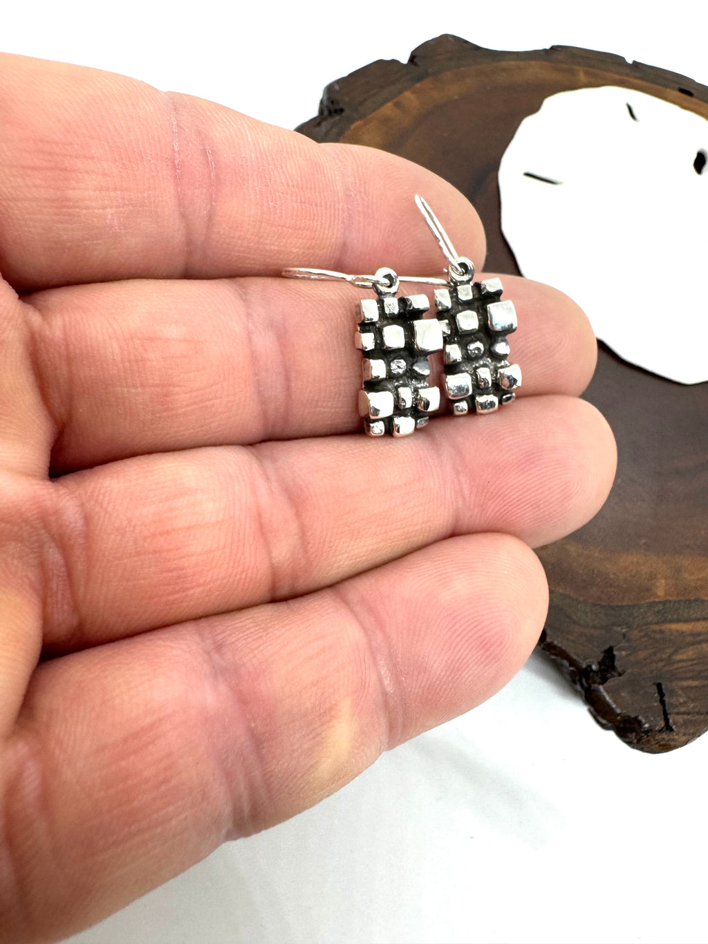 Silver nugget hanging earrings