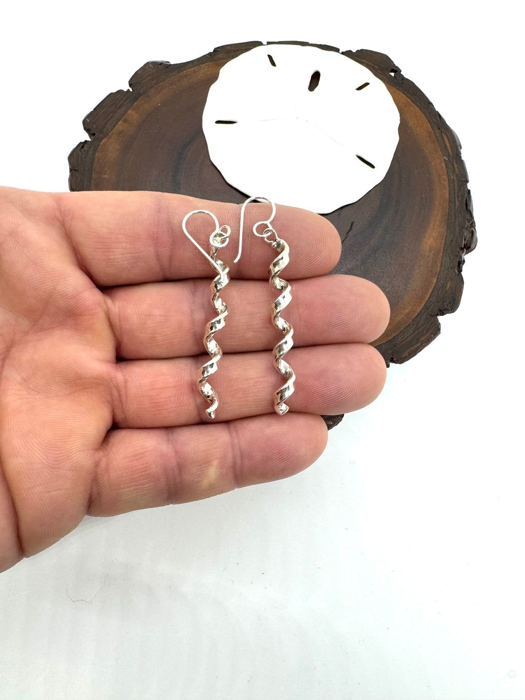 Silver twist hanging earrings