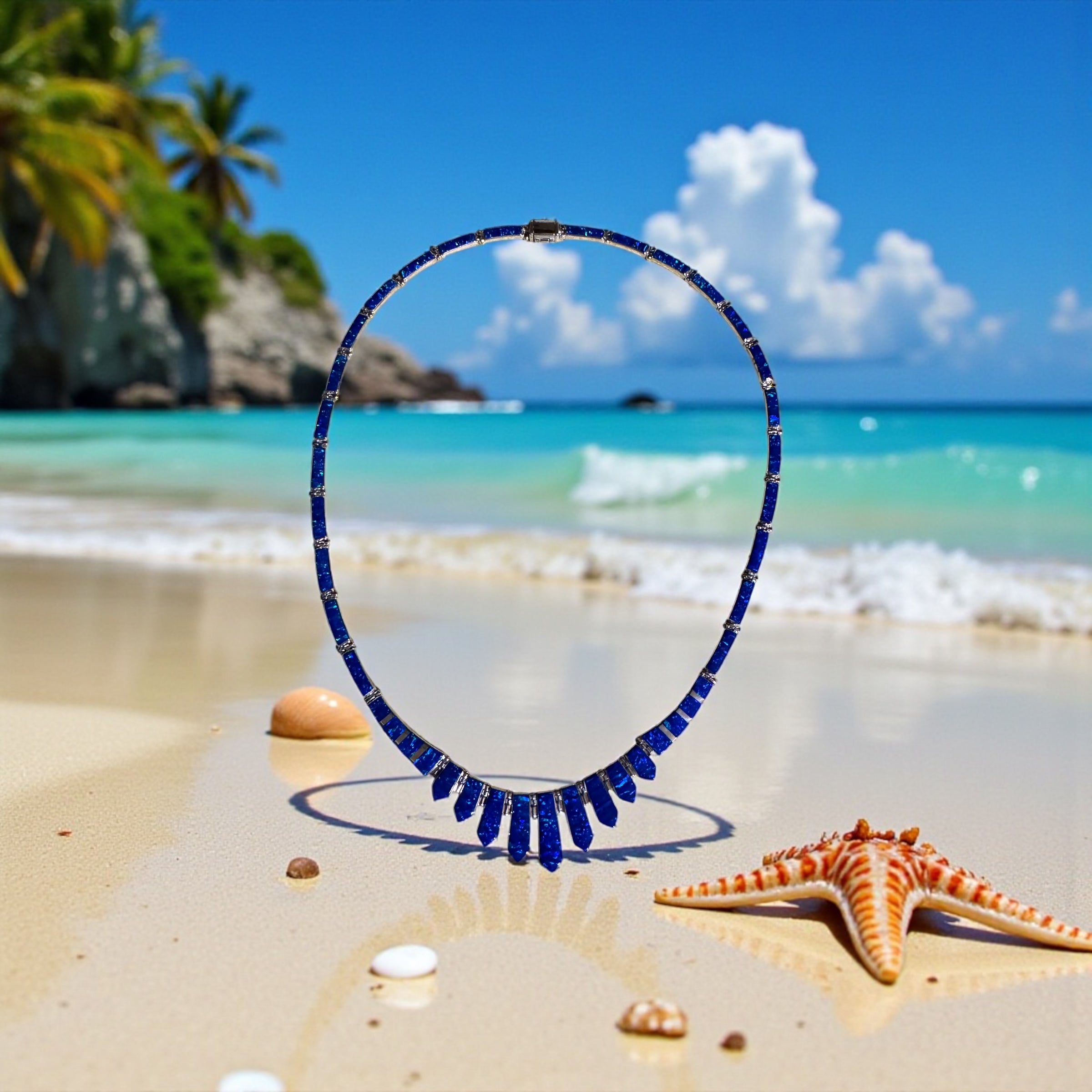 Blue fire opal necklace